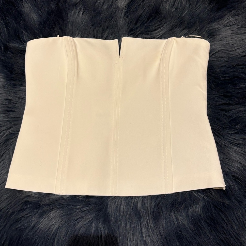 NWT ZARA White Strapless Top with V cut neckline and Zipper Side - size L